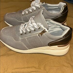 Gray and Silver Sneakers with Zipper Detail